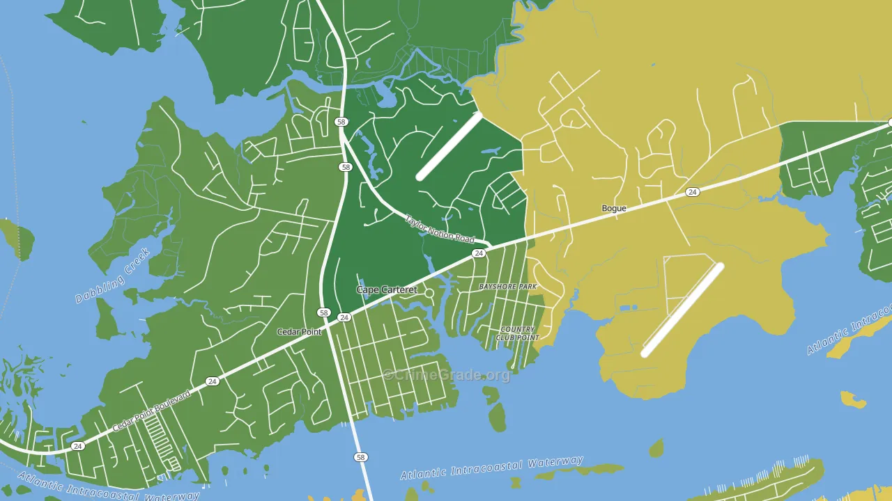 Cape Carteret, NC Map of Vehicle Theft Rates