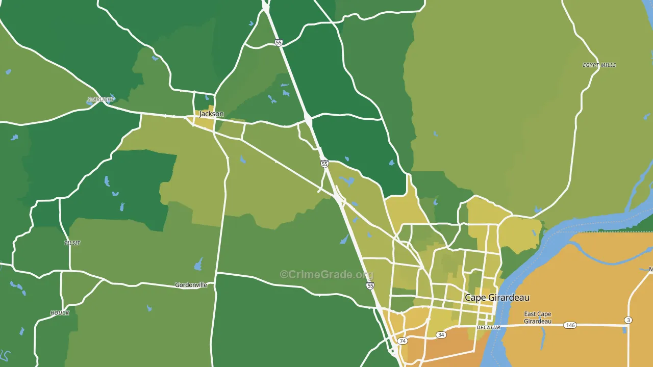 Cape Girardeau County, MO Map of Vehicle Theft Rates