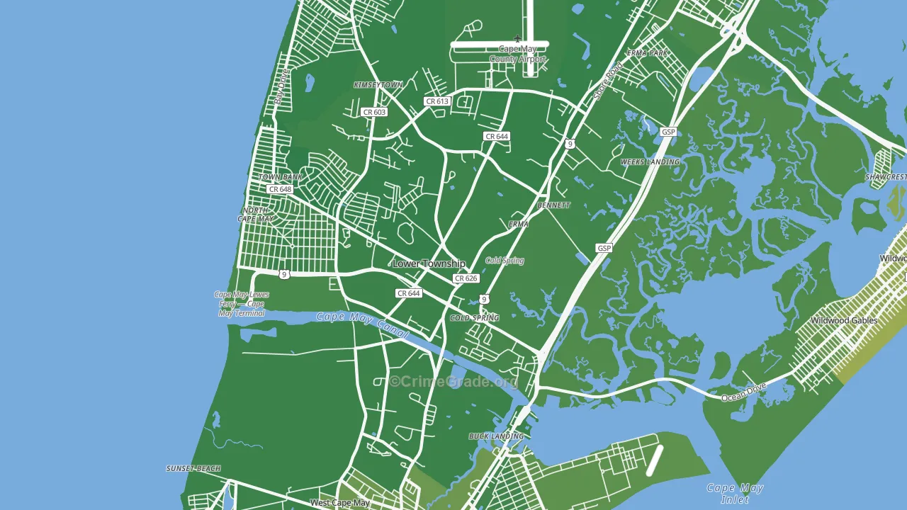 Cape May, NJ Map of Vehicle Theft Rates