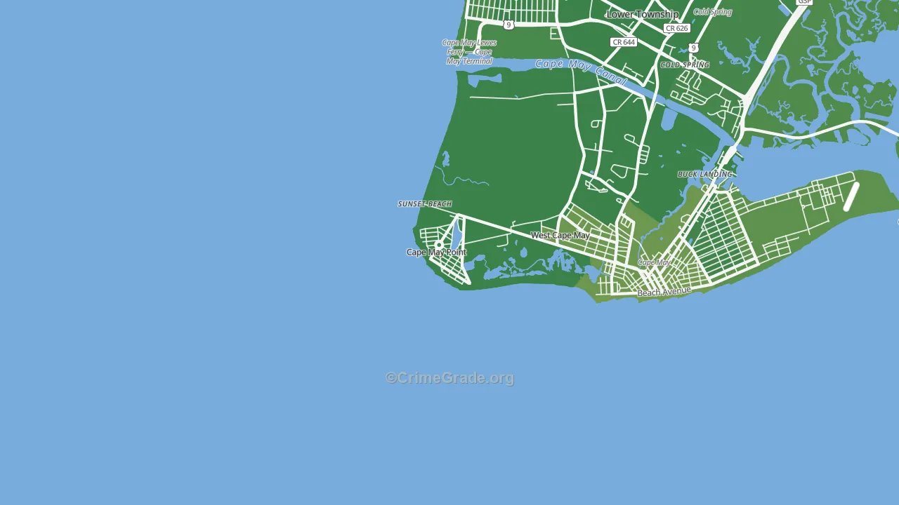 Cape May Point, NJ Map of Vehicle Theft Rates