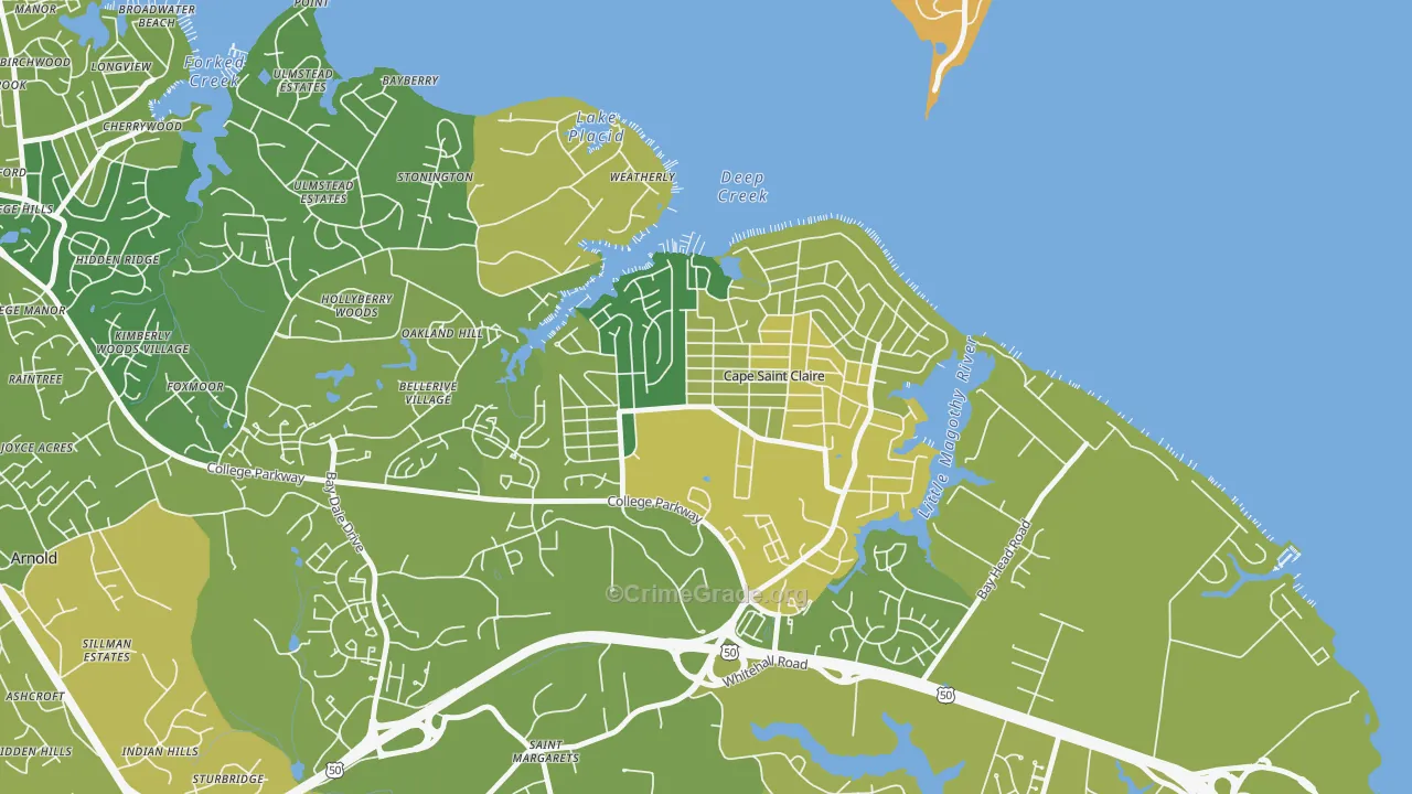 Cape St. Claire, MD Map of Vehicle Theft Rates