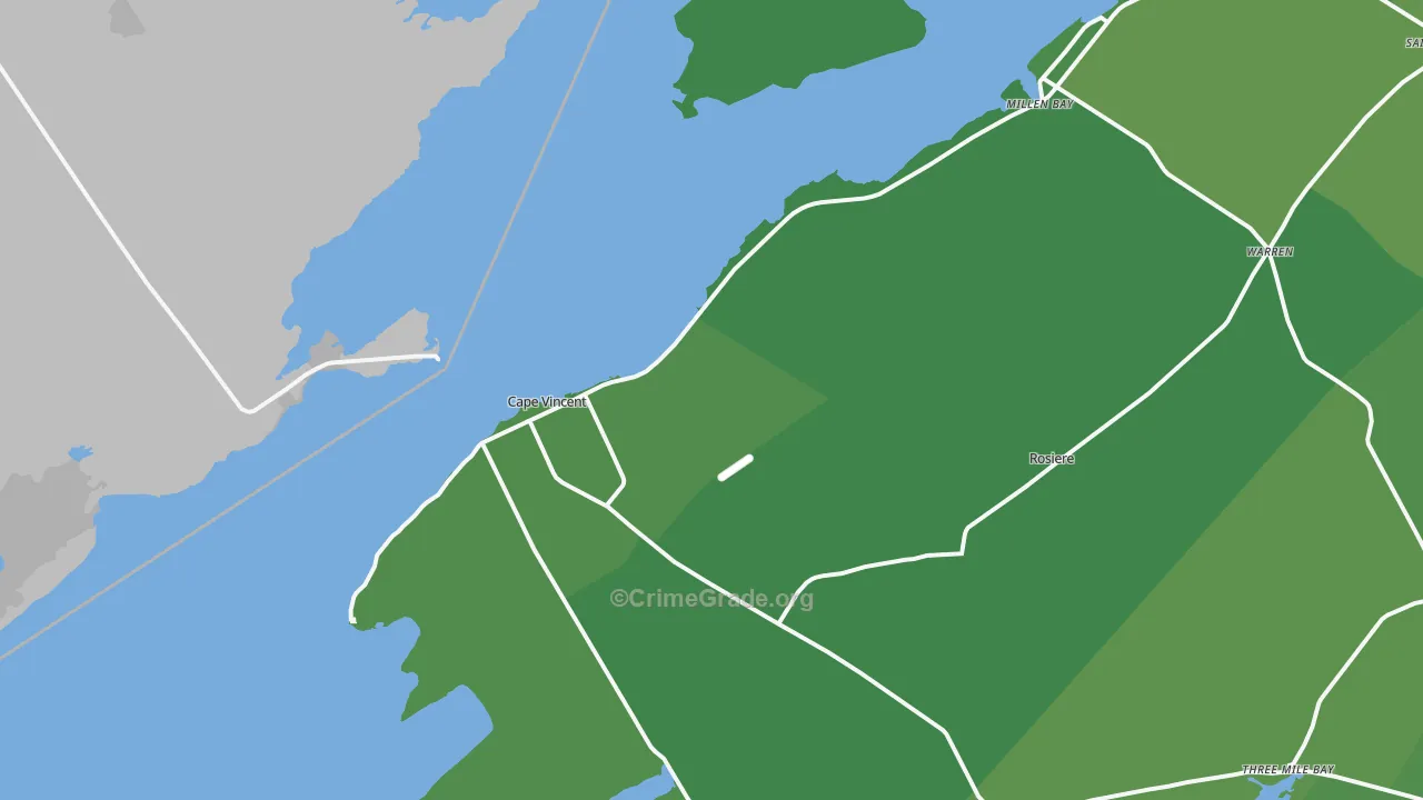 Cape Vincent, NY Map of Vehicle Theft Rates
