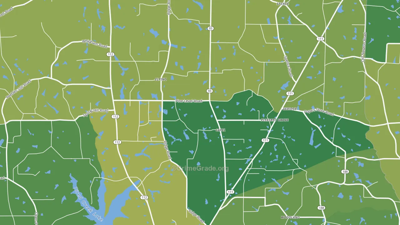 Capel, GA Map of Vehicle Theft Rates