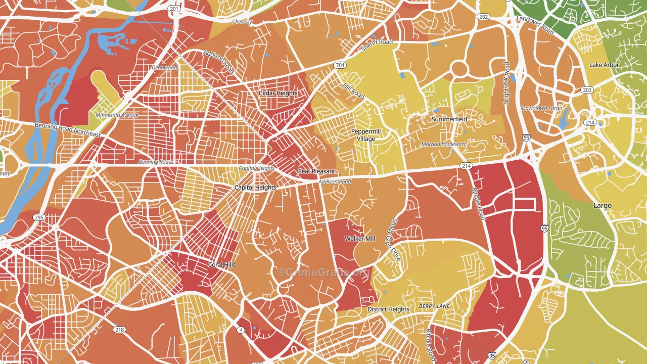 Capitol Heights, MD Map of Vehicle Theft Rates