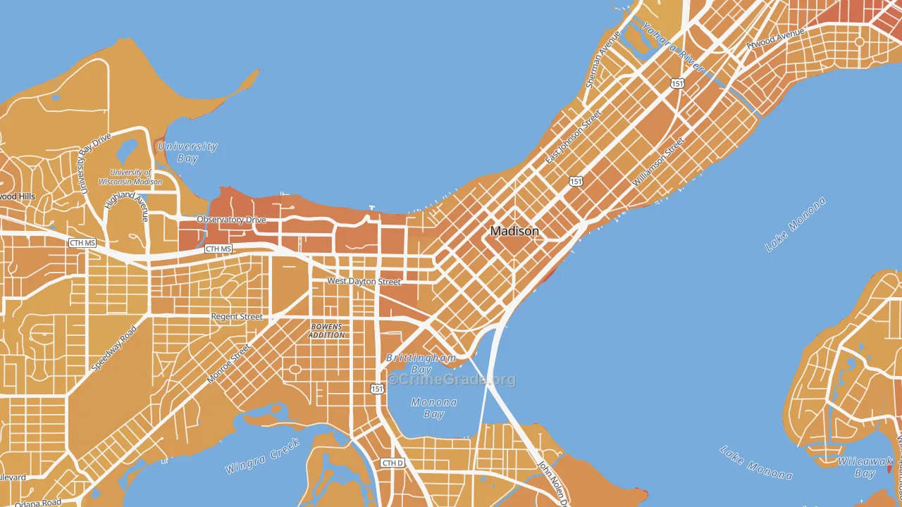Capitol, Madison, WI Map of Vehicle Theft Rates
