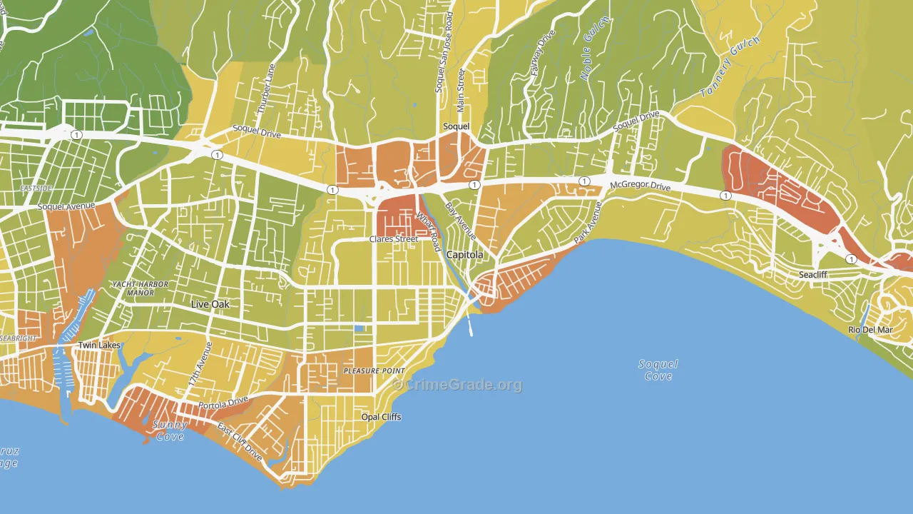 Capitola, CA Map of Vehicle Theft Rates