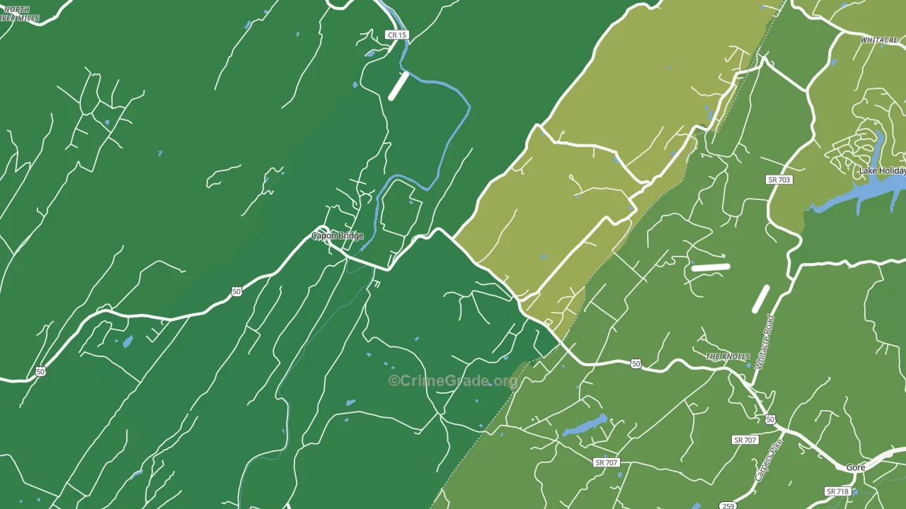 Capon Bridge, WV Map of Vehicle Theft Rates