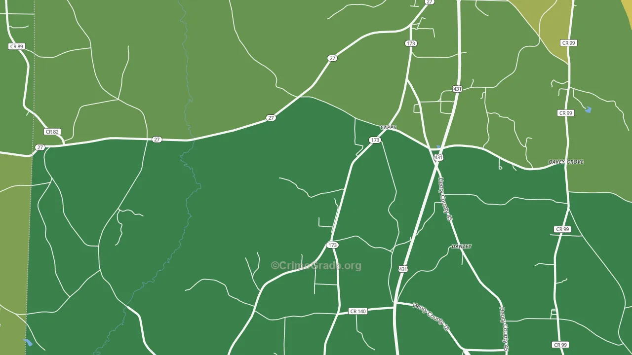 Capps, AL Map of Vehicle Theft Rates