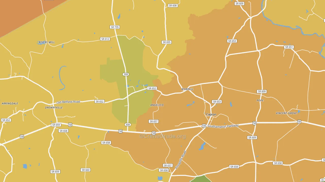 Capron, VA Map of Vehicle Theft Rates