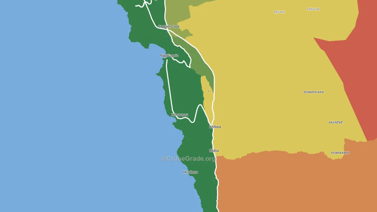 Captain Cook, HI Map of Vehicle Theft Rates