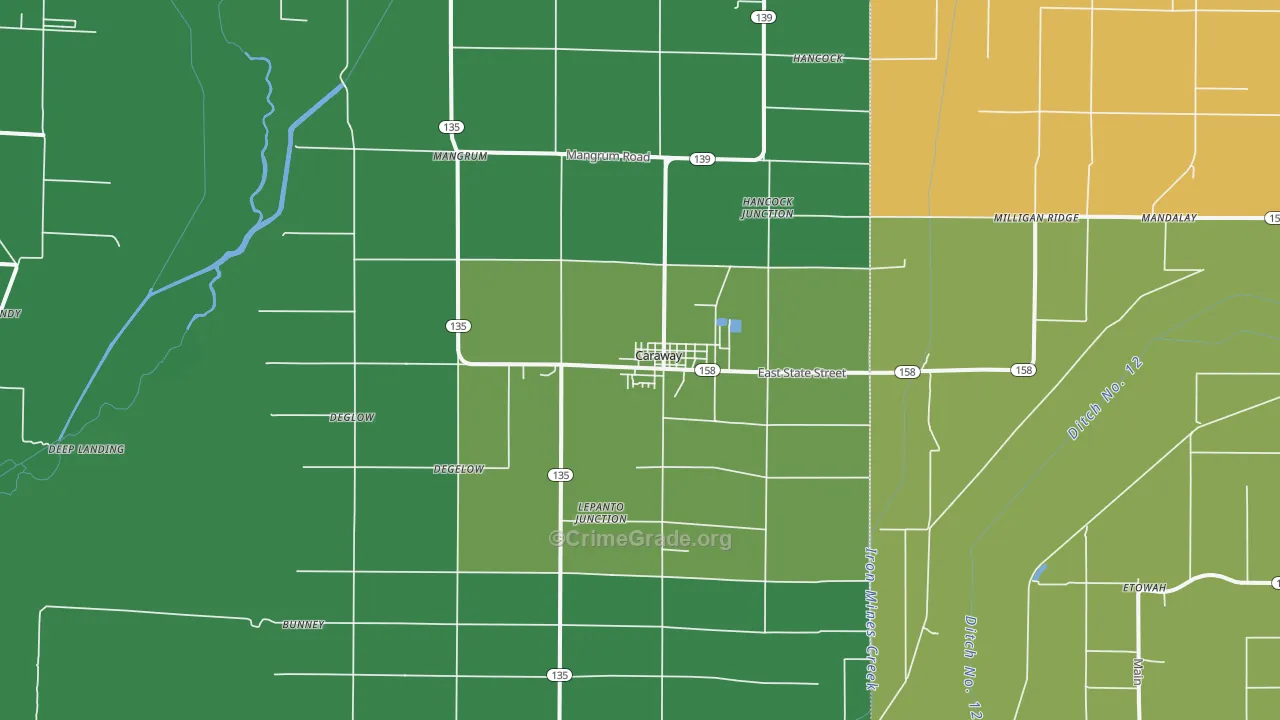 Caraway, AR Map of Vehicle Theft Rates