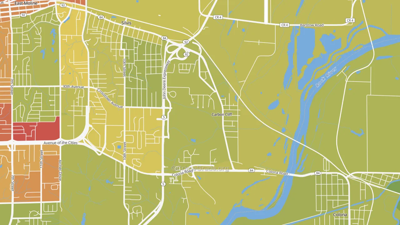 Carbon Cliff, IL Map of Vehicle Theft Rates