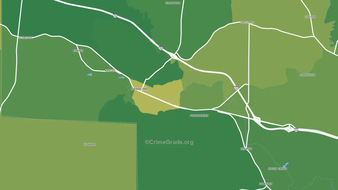 Carbon Hill, AL Map of Vehicle Theft Rates