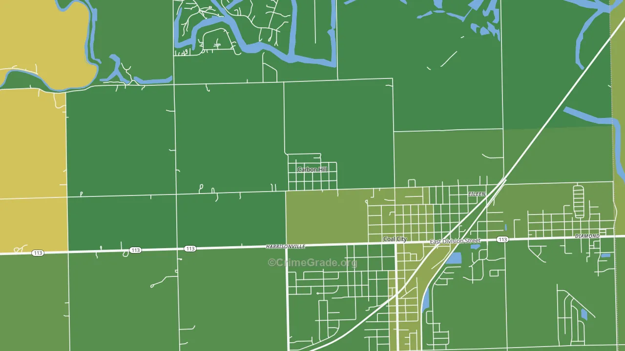 Carbon Hill, IL Map of Vehicle Theft Rates