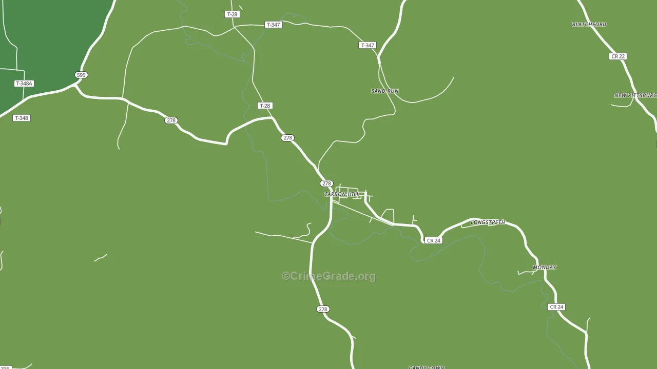 Carbon Hill, OH Map of Vehicle Theft Rates
