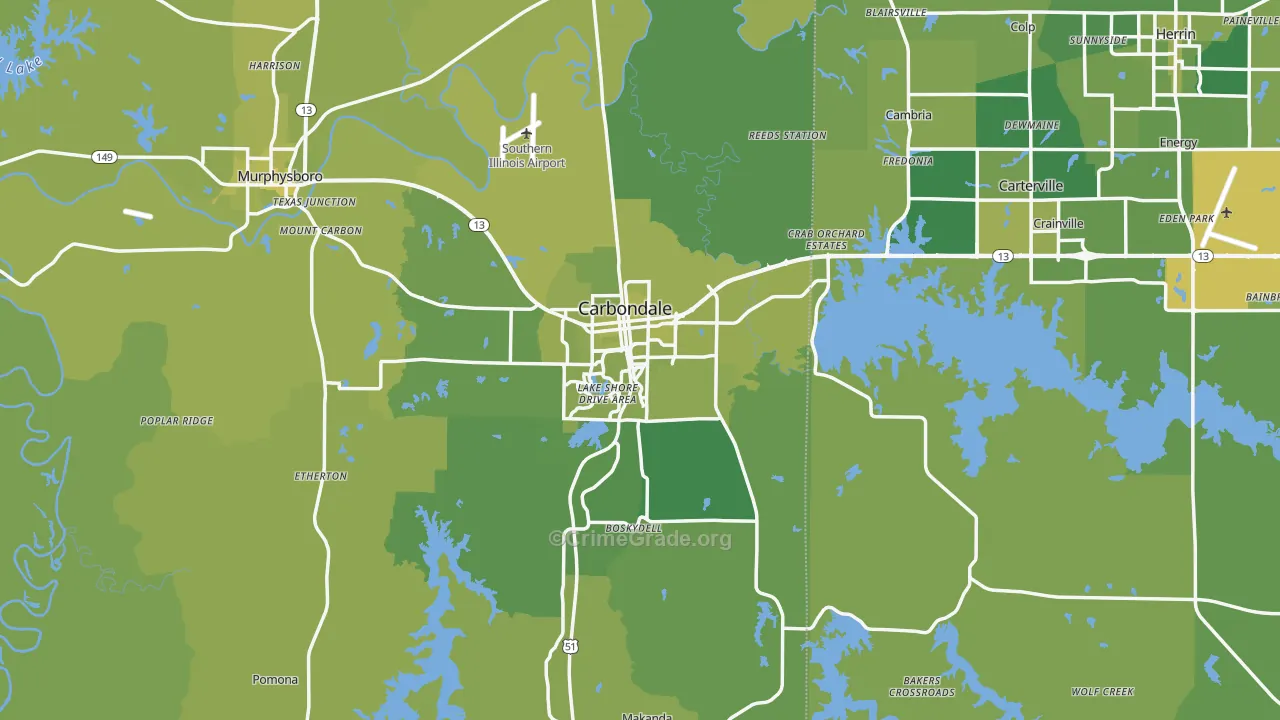 Carbondale, IL Map of Vehicle Theft Rates