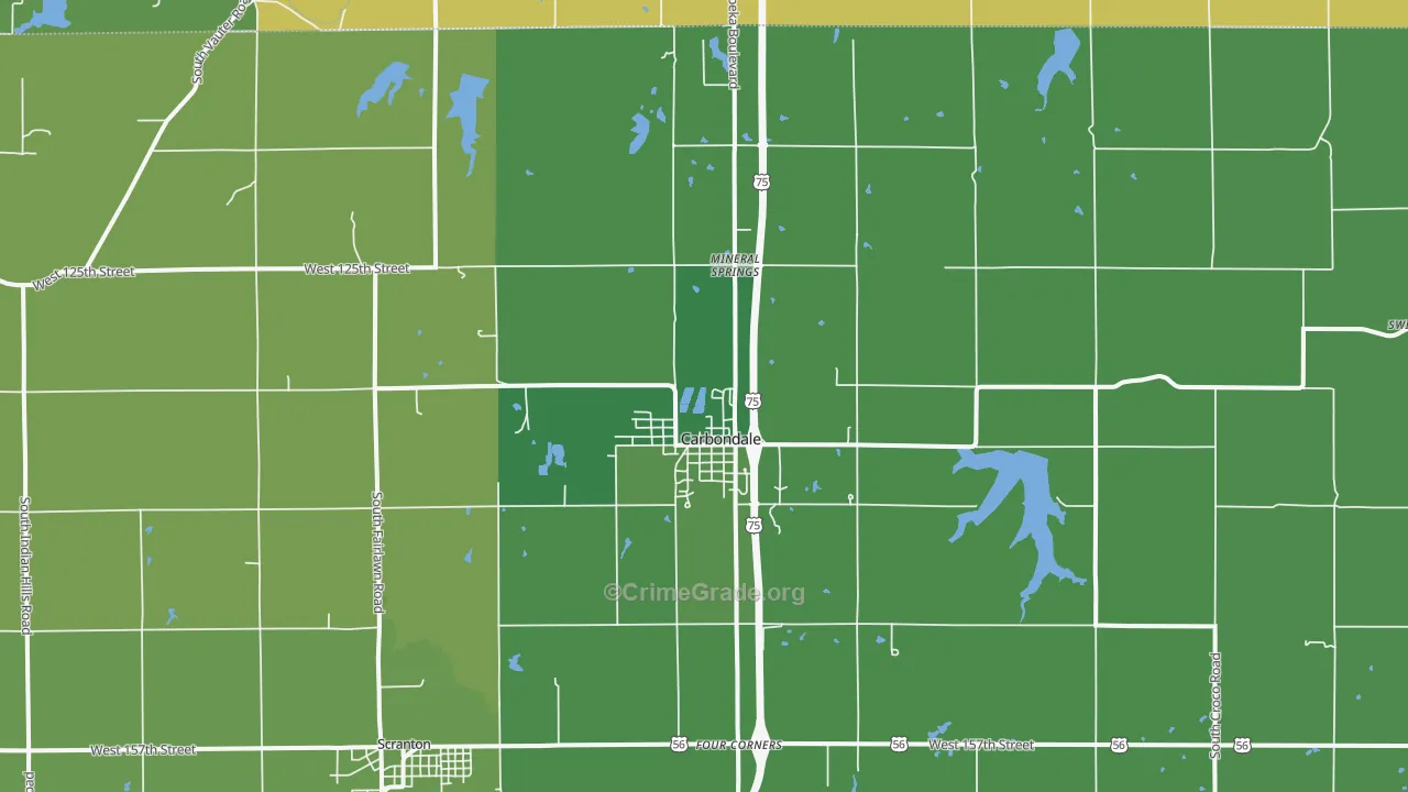 Carbondale, KS Map of Vehicle Theft Rates
