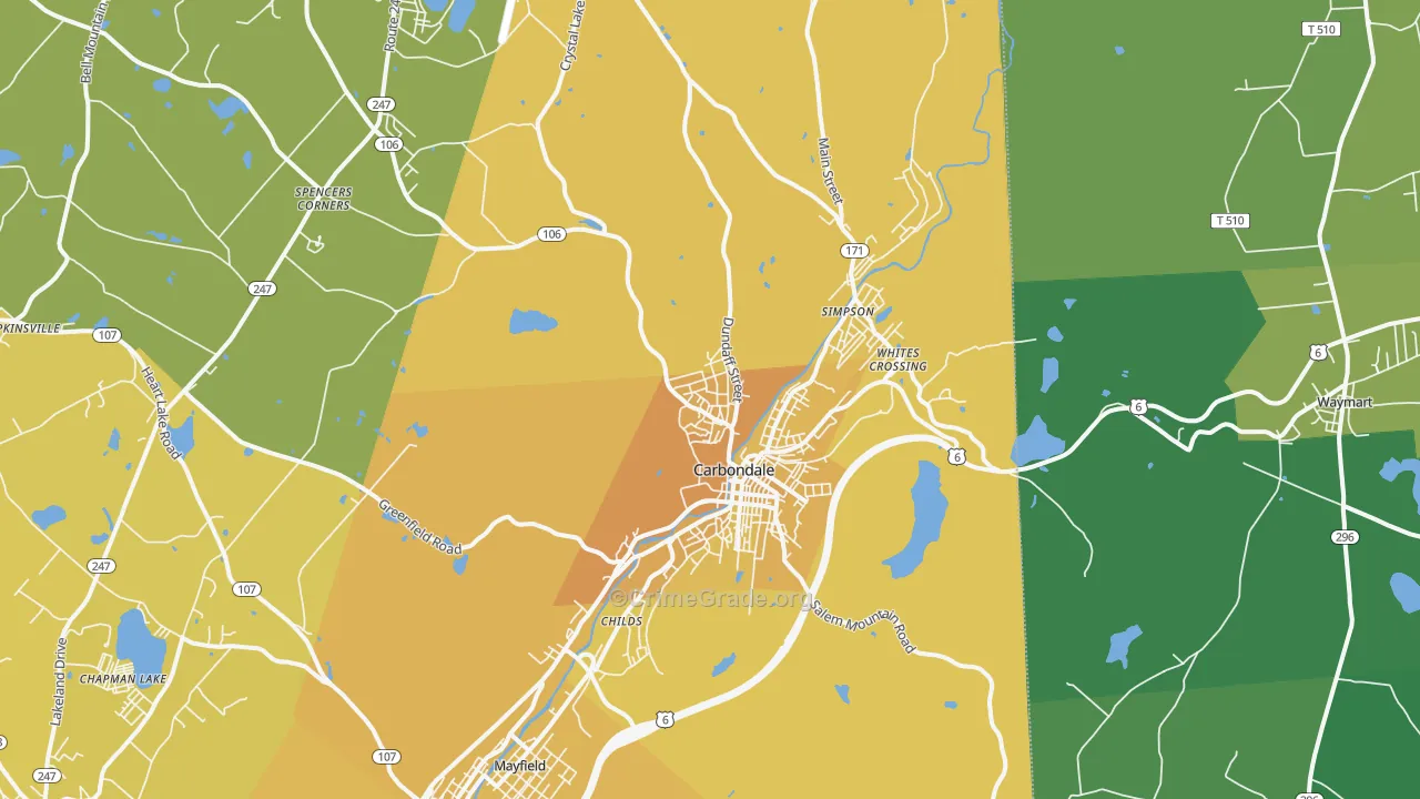 Carbondale, PA Map of Vehicle Theft Rates