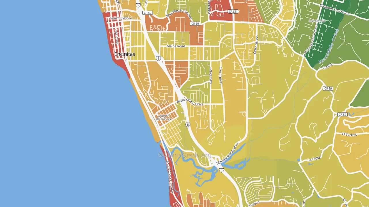 Cardiff By The Sea, CA Map of Vehicle Theft Rates