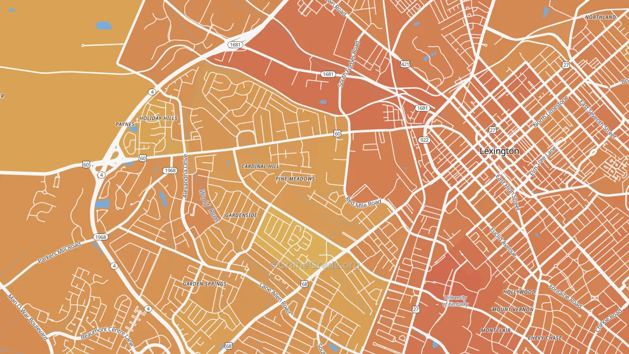 Cardinal Hill-Pine Meadow, Lexington, KY Map of Vehicle Theft Rates
