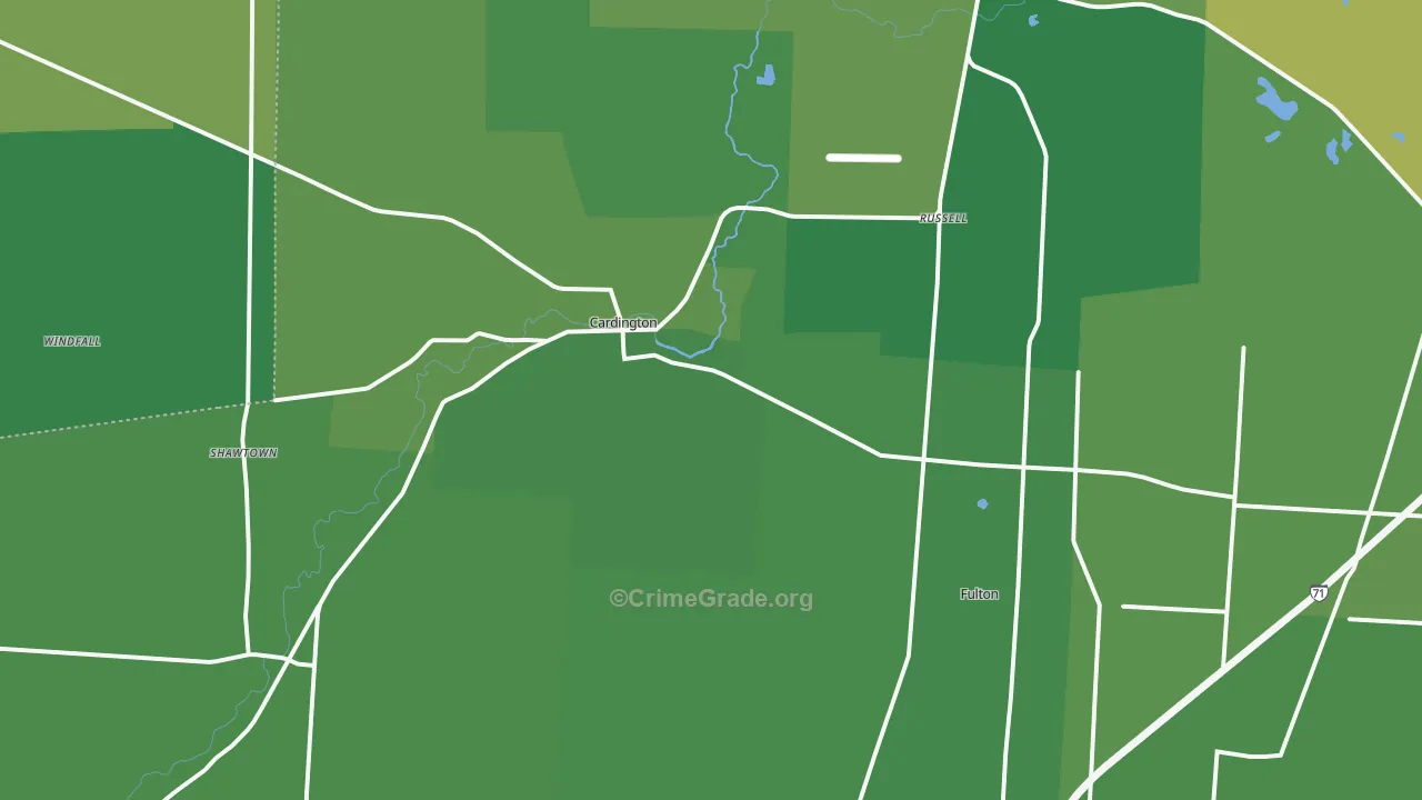 Cardington, OH Map of Vehicle Theft Rates