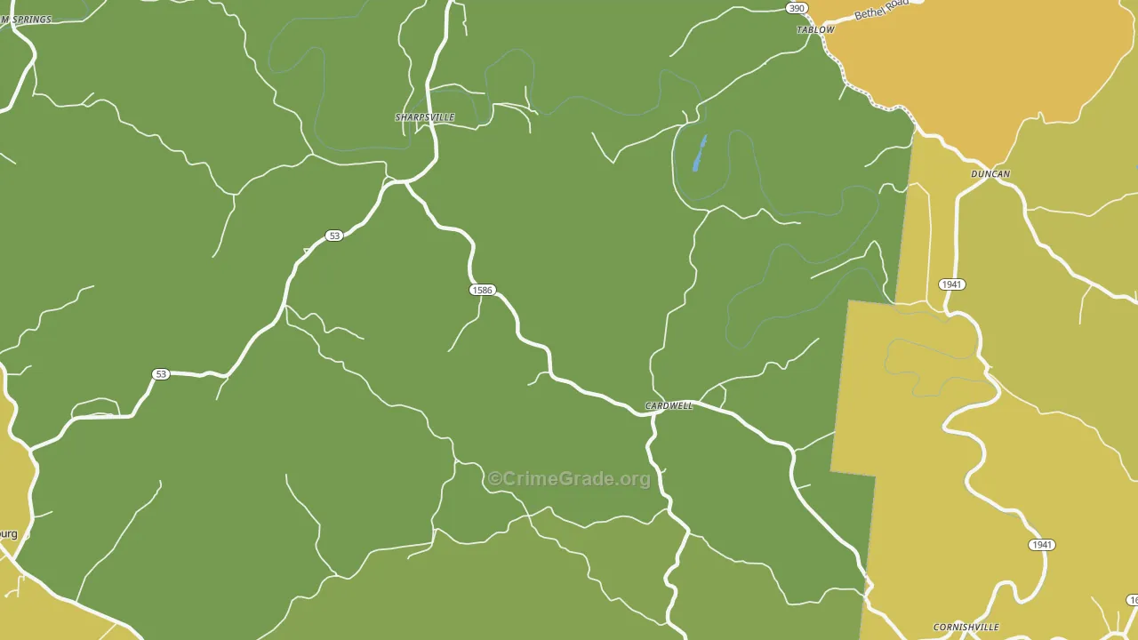 Cardwell, KY Map of Vehicle Theft Rates