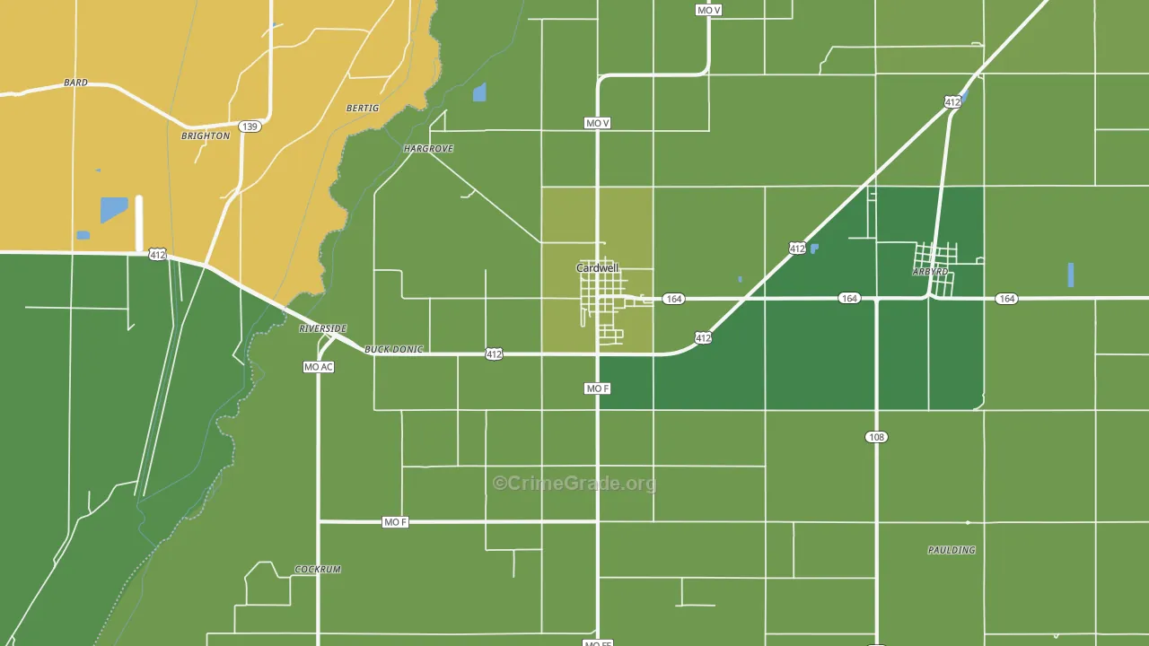 Cardwell, MO Map of Vehicle Theft Rates