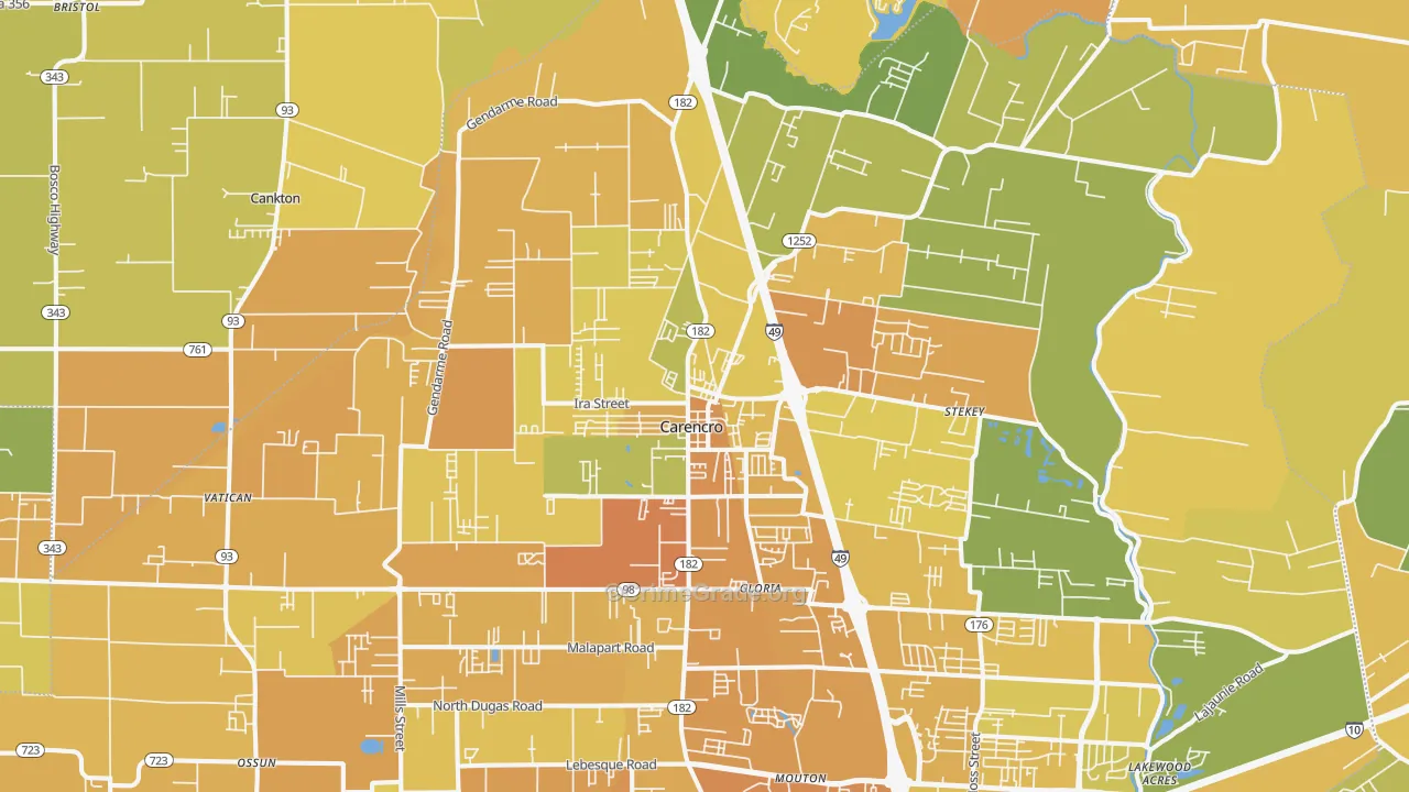 Carencro, LA Map of Vehicle Theft Rates
