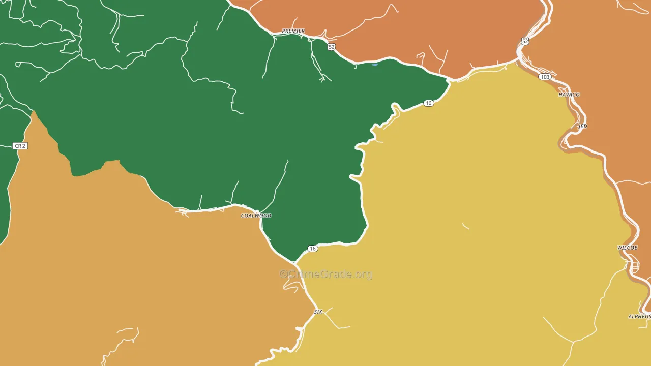 Caretta, WV Map of Vehicle Theft Rates