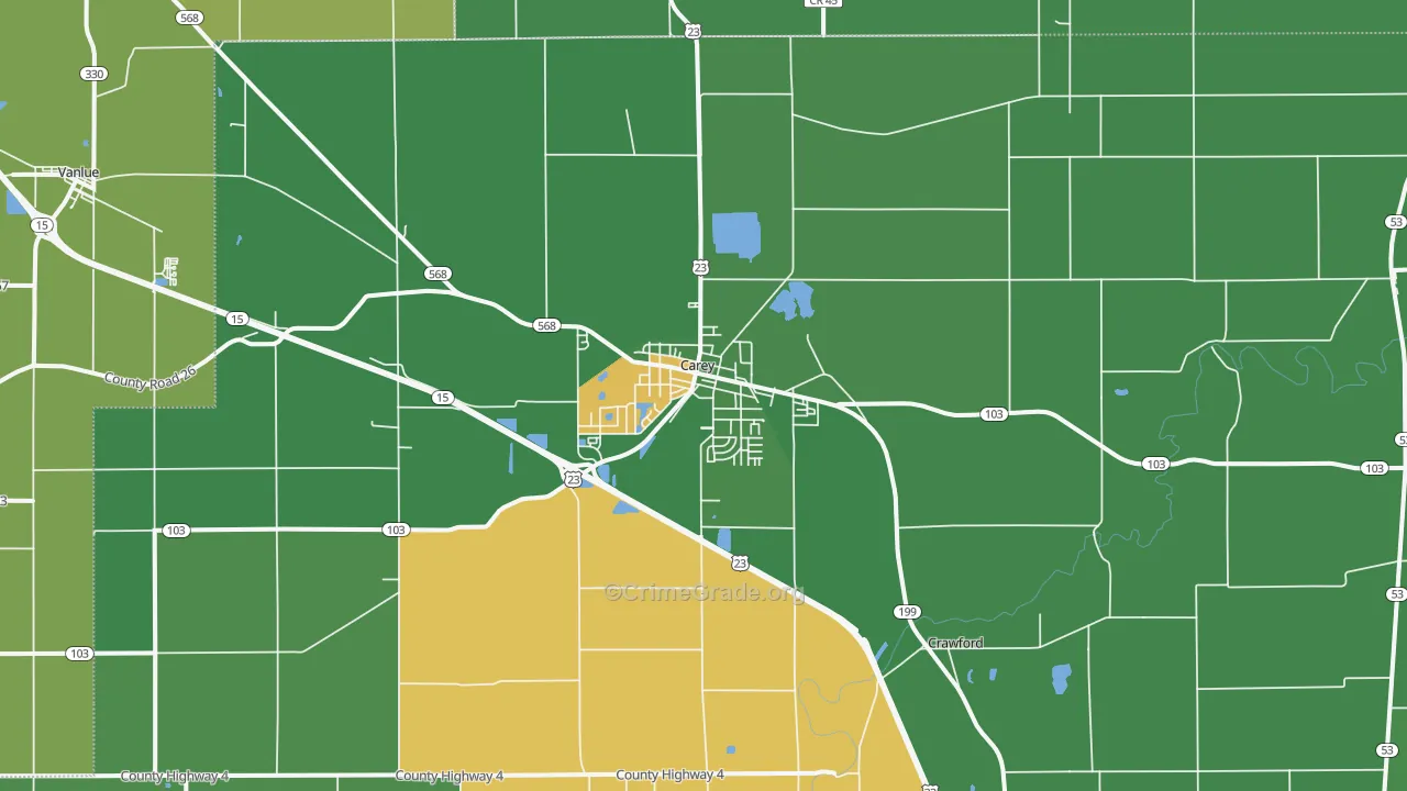 Carey, OH Map of Vehicle Theft Rates