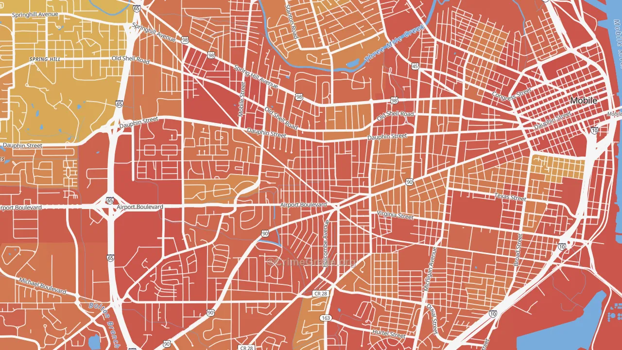 Carlen, Mobile, AL Map of Vehicle Theft Rates