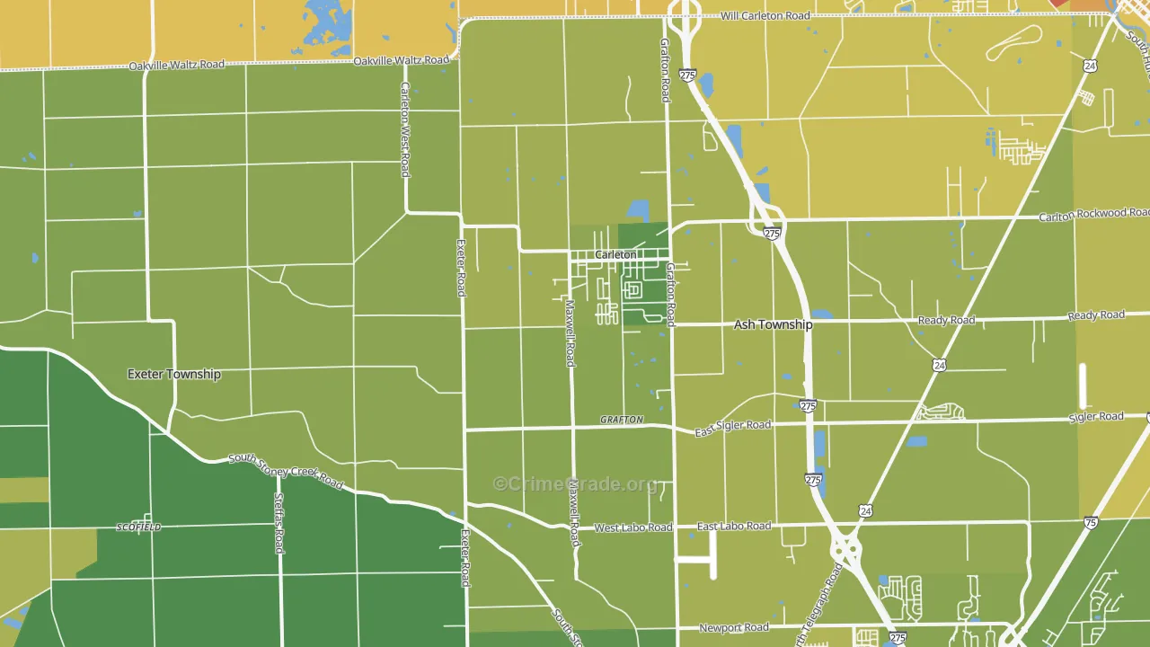 Carleton, MI Map of Vehicle Theft Rates