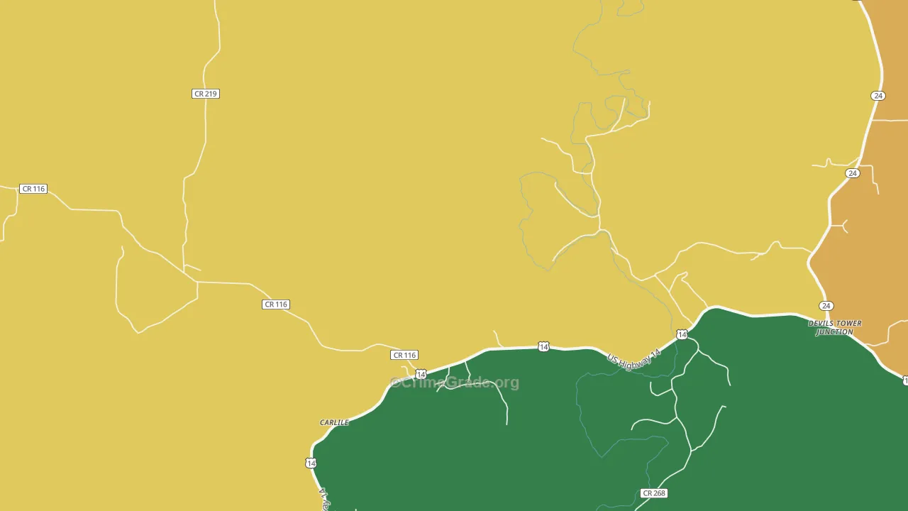 Carlile, WY Map of Vehicle Theft Rates