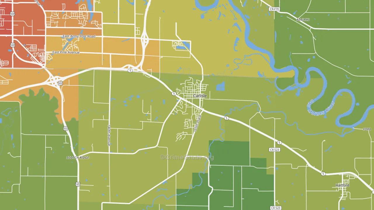Carlisle, IA Map of Vehicle Theft Rates