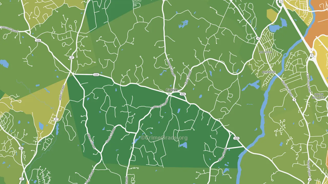 Carlisle, MA Map of Vehicle Theft Rates