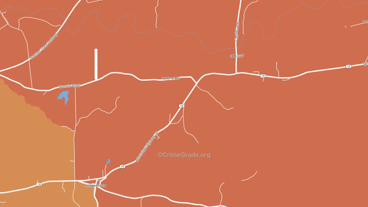 Carlisle, MS Map of Vehicle Theft Rates