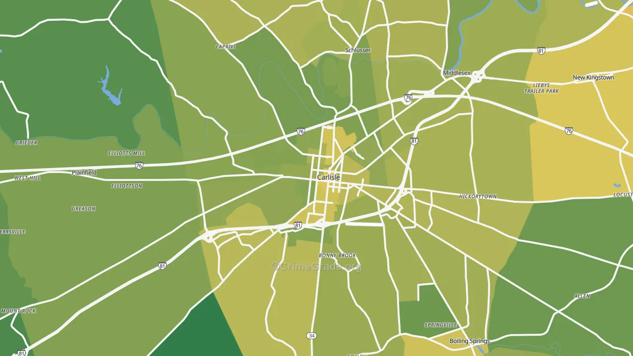 Carlisle, PA Map of Vehicle Theft Rates