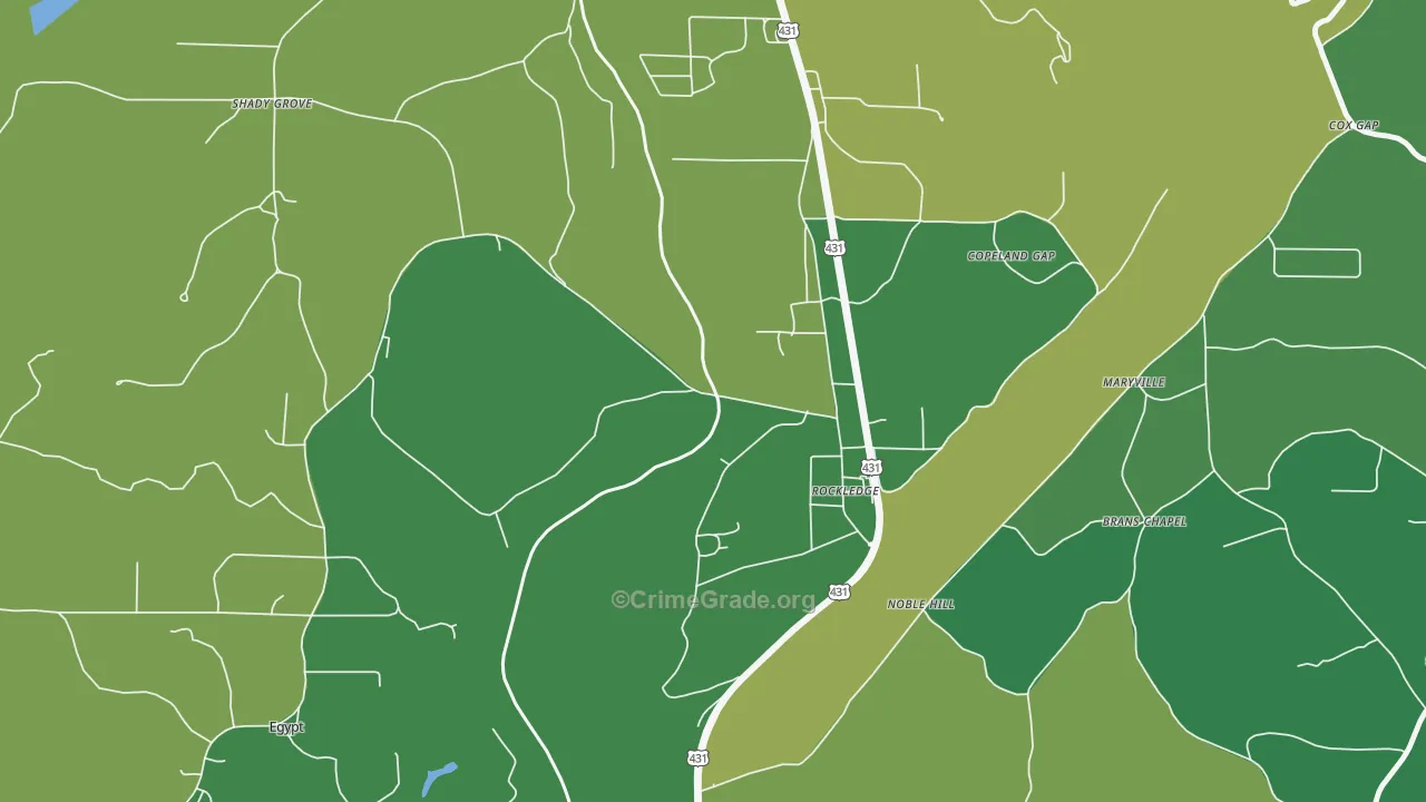 Carlisle-Rockledge, AL Map of Vehicle Theft Rates