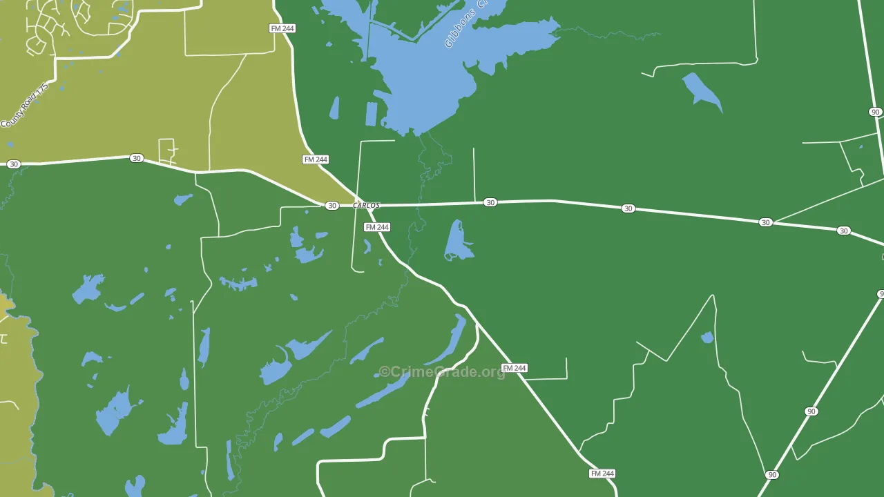 Carlos, TX Map of Vehicle Theft Rates