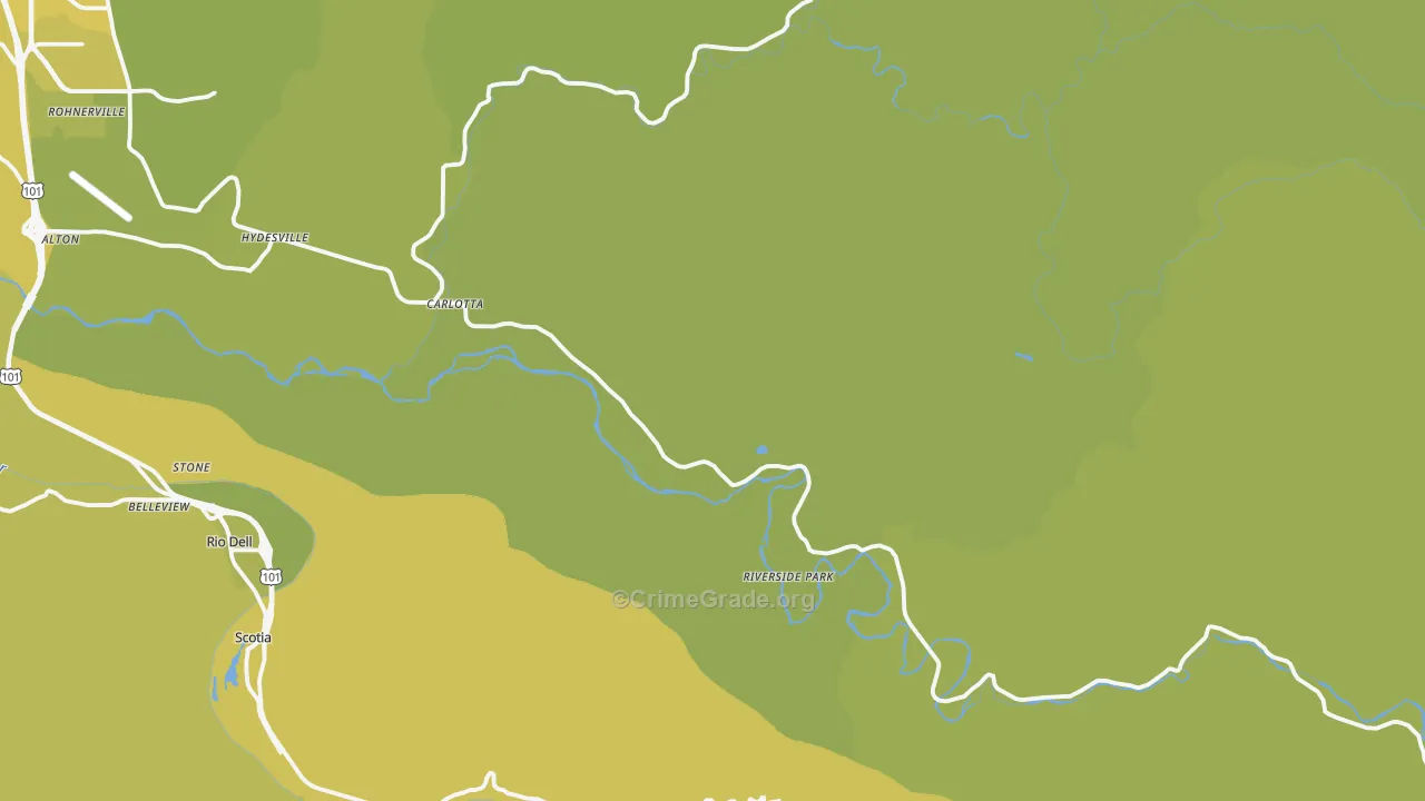 Carlotta, CA Map of Vehicle Theft Rates