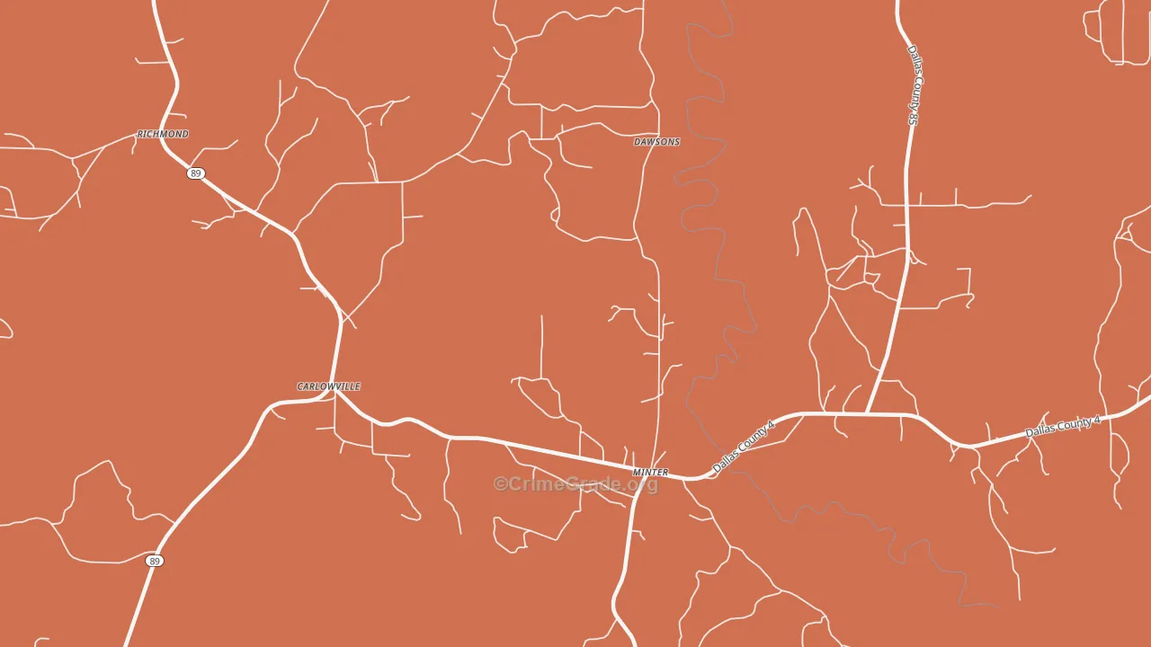 Carlowville, AL Map of Vehicle Theft Rates