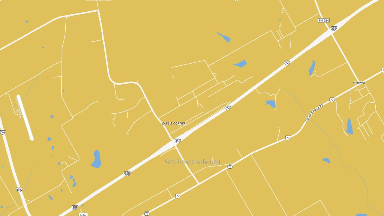 Carls Corner, TX Map of Vehicle Theft Rates