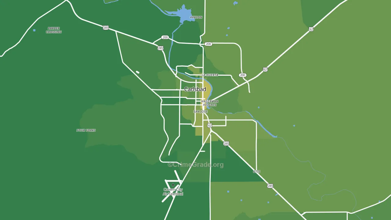 Carlsbad, NM Map of Vehicle Theft Rates