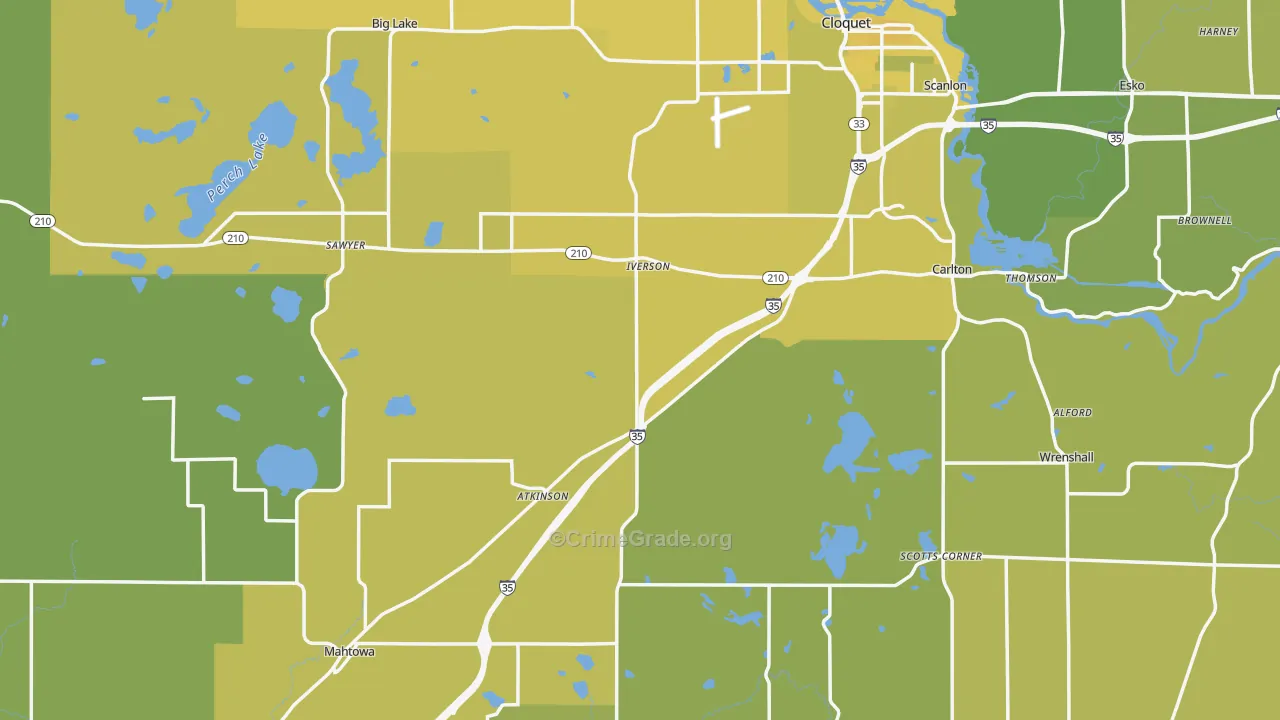 Carlton County, MN Map of Vehicle Theft Rates