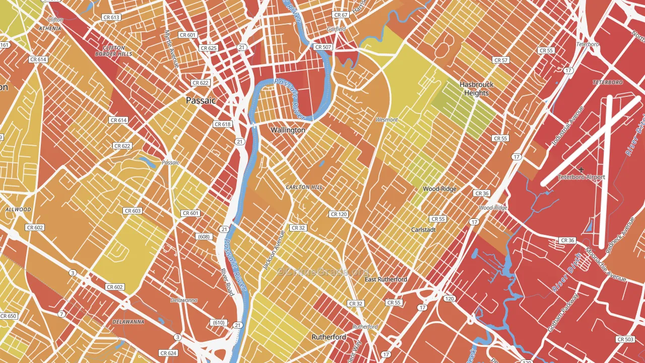 Carlton Hill, Wallington, NJ Map of Vehicle Theft Rates