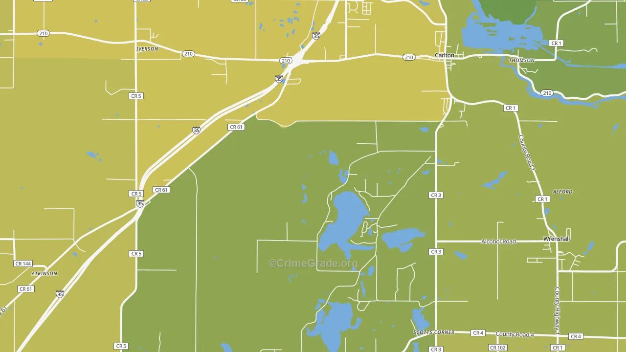 Carlton, MN Map of Vehicle Theft Rates