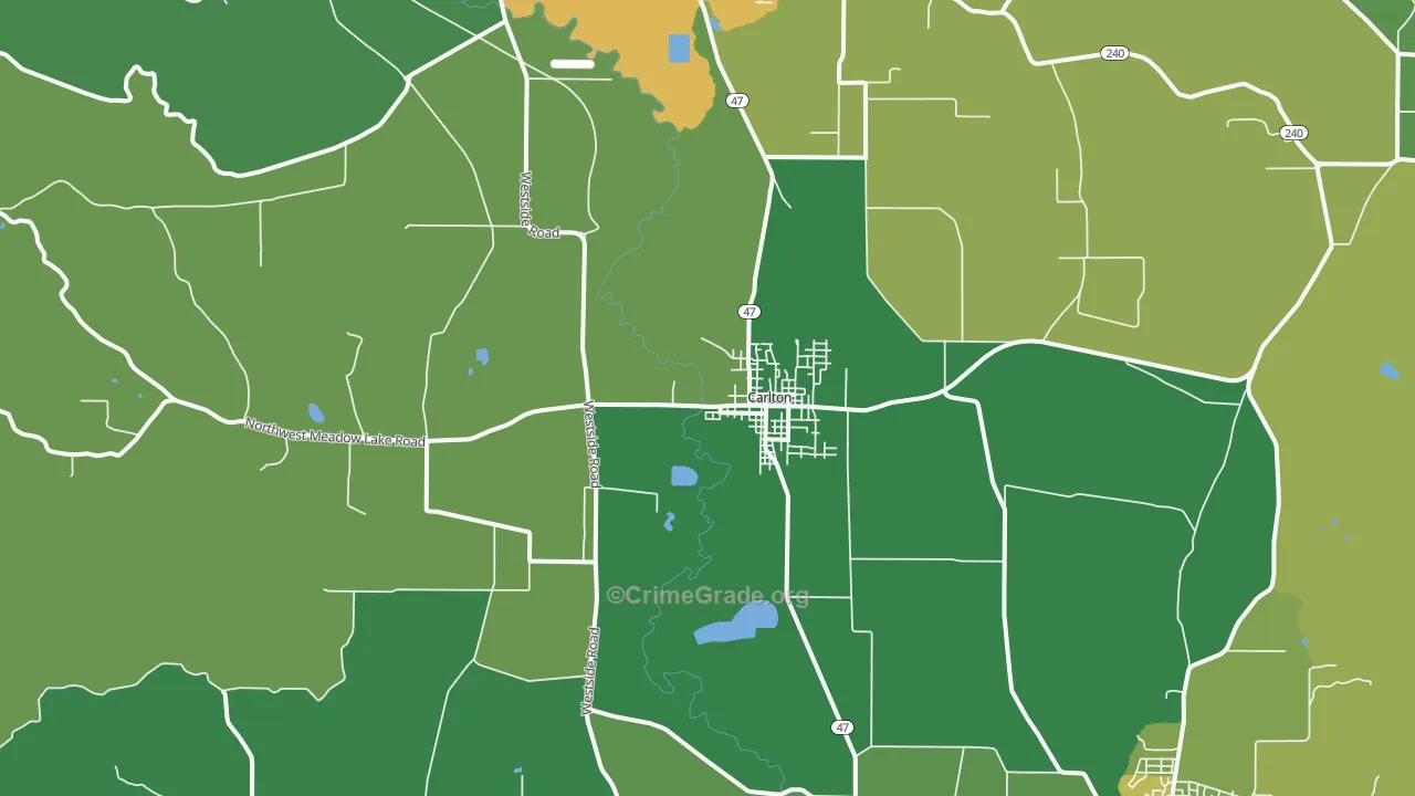 Carlton, OR Map of Vehicle Theft Rates