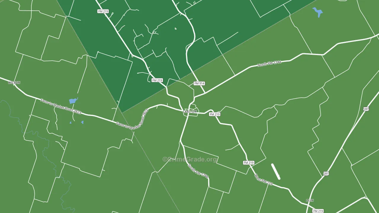 Carlton, TX Map of Vehicle Theft Rates
