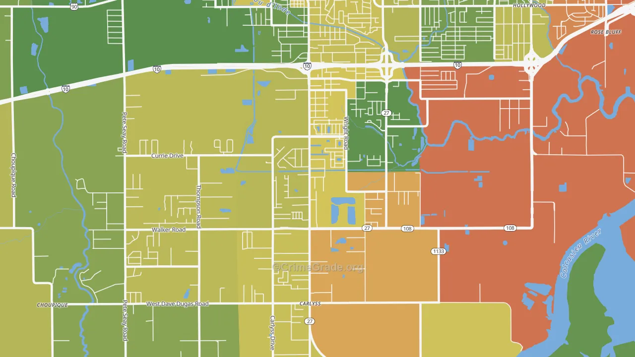 Carlyss, LA Map of Vehicle Theft Rates