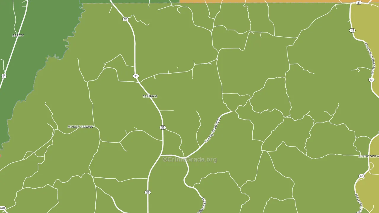 Carmack, MS Map of Vehicle Theft Rates